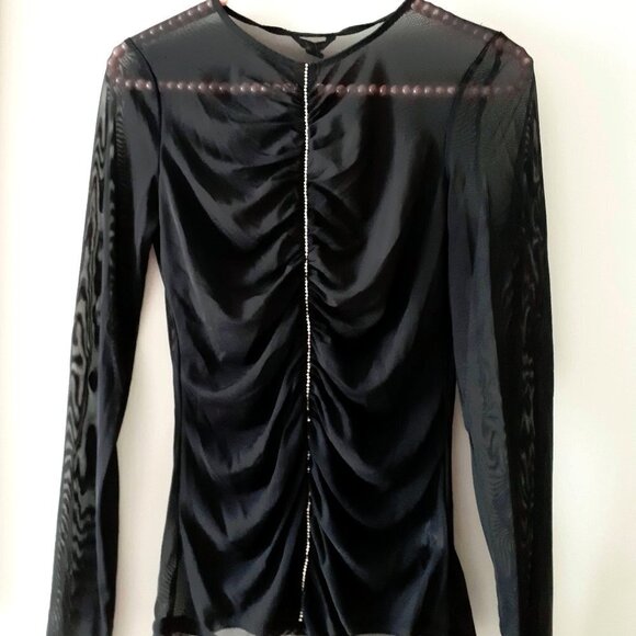 NWT Guess black & crystal bejewelled accented mesh long sleeve top, S - Picture 7 of 8